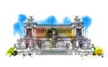 Altar of the Fatherland Altare della Patria 1925. Piazza Venezia. Vittorio Emanuele II in Rome, Italy. Sketch with colourful wat Royalty Free Stock Photo