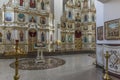 Altar with icons and candles in an Orthodox Christian church. Faith, religion and culture