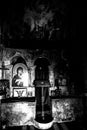 Altar in the old church in the mountains of Svaneti. Georgia. Toned Royalty Free Stock Photo
