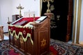 Altar prayer area with menorah hanukkah Star of David at synagogue Batumi Georgia