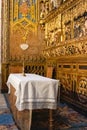 Altar of the priest in the Cathedral of Burgos with religious details