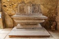 Altar in the ruined stone church in the martyr village of Oradour-sur-Glane