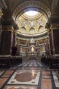 Altar space and a statue of St. Stephen in the interior of St. Stephen`s Basilica. Budapest Royalty Free Stock Photo