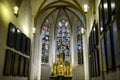 Altar and stained glass window of Lutheran St. Thomas Church Thomaskirche Interior in Leipzig, Germany. November 2019 Royalty Free Stock Photo