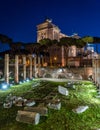 Vittorio Emanuele II monument at night, as seen from the Basilica Ulpia ruins, in Rome, Italy. Royalty Free Stock Photo