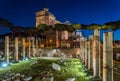 Vittorio Emanuele II monument at night, as seen from the Basilica Ulpia ruins, in Rome, Italy. Royalty Free Stock Photo