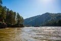 The Altay landscape with mountain river Katun and green rocks at spring time, Siberia, Altai Republic Royalty Free Stock Photo