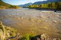 The Altay landscape with mountain river Katun and green rocks at spring time, Siberia, Altai Republic Royalty Free Stock Photo