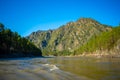 The Altay landscape with mountain river Katun and green rocks at spring time, Siberia, Altai Republic Royalty Free Stock Photo