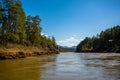 The Altay landscape with mountain river Katun and green rocks at spring time, Siberia, Altai Republic Royalty Free Stock Photo