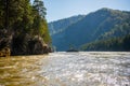 The Altay landscape with mountain river Katun and green rocks at spring time, Siberia, Altai Republic Royalty Free Stock Photo