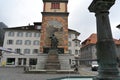 William Tell monument situated in Rathausplatz in the centre of Altdorf village in canton Uri.
