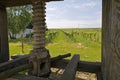 Some historic parts of an old wooden wine press in a lane of wine cellars in Ketzelsdorf, Lower Austria Royalty Free Stock Photo