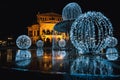 Alte Oper, Old Opera, concert hall, opera house in Frankfurt, Germany, with Christmas decorated fountain during winter evening Royalty Free Stock Photo