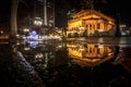 Alte Oper, Old Opera, concert hall, opera house in Frankfurt, Germany, with Christmas decorated fountain during winter evening Royalty Free Stock Photo