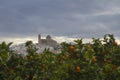 View of Altea church Parroquia De Nuestra SeÃÂ±ora Del Consuelo on background of dramatic cloudy sky. Royalty Free Stock Photo