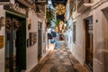 Night view of narrow streets in the typical Mediterranean village of Altea, Spain