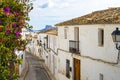 Altea, Spain - March 05, 2020: View to beautifuly small spanish village Altea street with authentic white houses. Altea