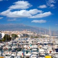 Altea village in alicante with marina boats foreground