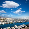 Altea village in alicante with marina boats foreground