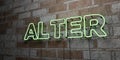 ALTER - Glowing Neon Sign on stonework wall - 3D rendered royalty free stock illustration