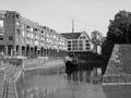 Alter Hafen (Old Harbour) ship in Duesseldorf, black and white Royalty Free Stock Photo