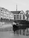 Alter Hafen (Old Harbour) ship in Duesseldorf, black and white Royalty Free Stock Photo