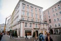 Alter Markt square or Old Marketplace, town square in the heart of Salzburg, Christmas holiday decoration surrounded by baroque