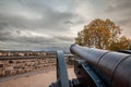 Picture of the old cannon on the alter zoll am rhein in Bonn, overlooking the rhine river.