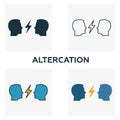 Altercation icon set. Four elements in diferent styles from business ethics icons collection. Creative altercation icons filled, Royalty Free Stock Photo