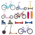 Alternative city wheel transport and urban circle wheeling personal bike transportation gadgets electric scooters vector