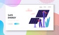 Alternative Clean Energy Concept with Solar Panels and Engineer Character Landing Page Template. Renewable Solar Power Sources