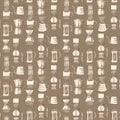 Alternative coffee brewing methods seamless pattern with different percolators. Brown monochrome vector background