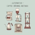 Alternative coffee brewing methods illustration set