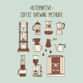 Alternative coffee brewing methods illustration set. Collection of vector percolators