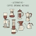 Alternative coffee brewing methods illustration set Royalty Free Stock Photo