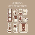 Alternative coffee brewing methods stickers set. Collection of vector percolators