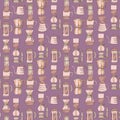 Alternative coffee brewing methods seamless pattern with different percolators. Purple colorful vector background