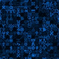 Alternative of digital blue matrix and computer code symbols seamless pattern Royalty Free Stock Photo