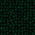 Digital green glyphs and mystic ancient symbols vector seamless background. Royalty Free Stock Photo