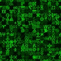 Digital green matrix and computer code symbols vector seamless background. Royalty Free Stock Photo