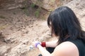 Alternative Emo girl sitting outdoors on the ground Royalty Free Stock Photo