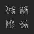 Alternative energy cost chalk white icons set on dark background Royalty Free Stock Photo