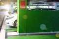 Alternative energy. Electric car charge battery on eco energy charger station. Hybrid vehicle - green technology of future. Eco- Royalty Free Stock Photo