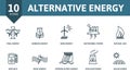 Alternative Energy icon set. Collection of simple elements such as the tidal energy, biomass energy, wind energy