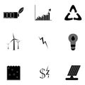 Alternative energy icons black silhouette Royalty Free Stock Photo