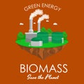 Alternative energy power industry, biomass power station factory electricity on a green grass ecology concept