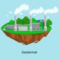 Alternative energy power industry, geotermal power station factory electricity on a green grass ecology concept