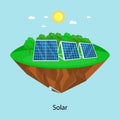 Alternative energy power, solar electricity panel field on a green grass ecology concept, technology of renewable sun Royalty Free Stock Photo