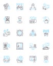 Alternative finance linear icons set. Crowdfunding, Peer-to-peer lending, Cryptocurrency, Microfinance, Asset-based